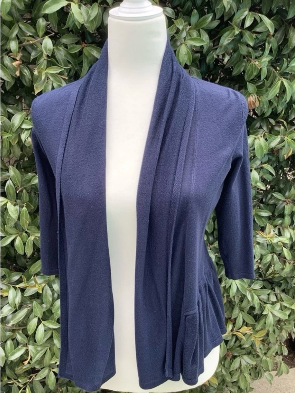 INC International Concepts Navy Open-Front Cardigan with peplum ruffle